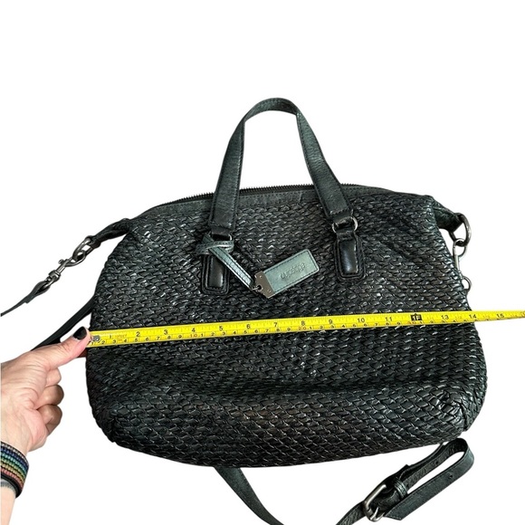 Abbacino Deep Teal Woven Leather Satchel Bag Large Top Handle Crossbody Boho - Picture 3 of 10